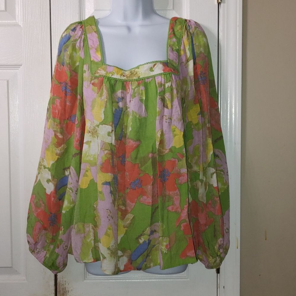 Hope Of Harlow Square Neck Floral Bohemian Blouse In Winsome Orchid / Multi